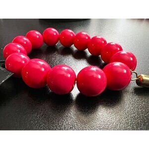 Sax Fifth Avenue Pink Colored Beaded Stretchy Bracelet w Gold Tassel -NWT